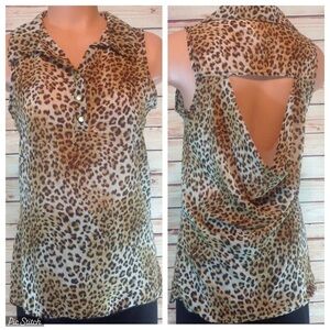 Charlotte Russe Top Y2K Womens Med Flowy Sleeveless Animal Print Cut Out‎ Sheer